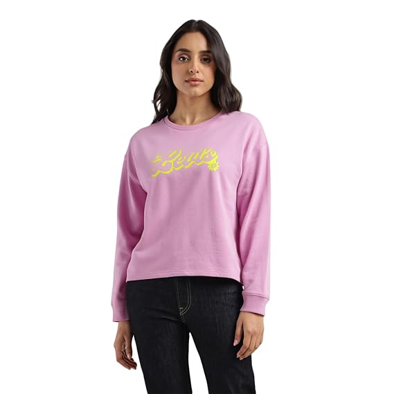 Creston Threads Cotton Blend Multicolor Crew Neck Sweatshirt with Bold Graphic Print
