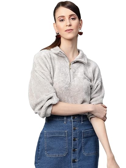 Karenaz Women’s Zip-Front Faux Fur Crop Sweatshirt – Soft, Warm & Stylish Winter Wear