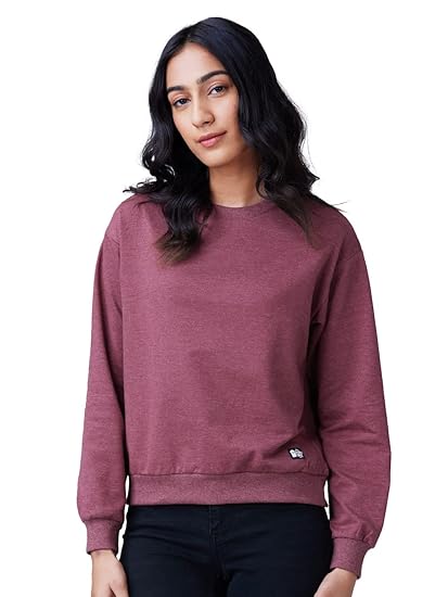 Quista Women Solid Plum Melange Maroon Sweatshirt | Soft Fabric, Stylish Winter Wear