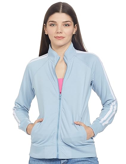 Davello Women’s Cotton Blend High Neck Sweatshirt with Full Zipper and Regular Fit Style