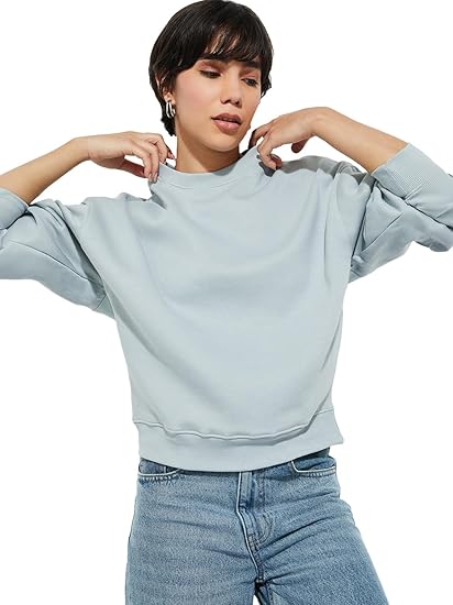 UltimaWear Women’s Cotton Crew Neck Solid Oversized Sweatshirt for Cozy Casual Style