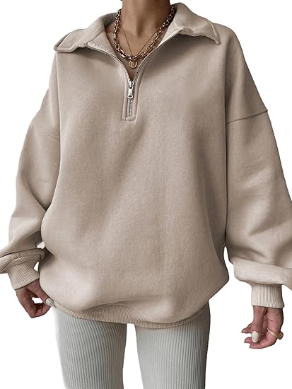 HaloWear Oversized Half-Zip Pullover Sweatshirt for Cozy Comfort and Casual Style