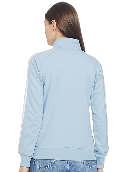 Davello Women’s Cotton Blend High Neck Sweatshirt with Full Zipper and Regular Fit Style
