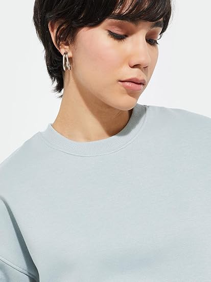 UltimaWear Women’s Cotton Crew Neck Solid Oversized Sweatshirt for Cozy Casual Style