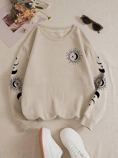 Wintara Women's Cozy Sun & Moon Graphic Print Sweatshirt – Soft, Stylish & Casual Wear