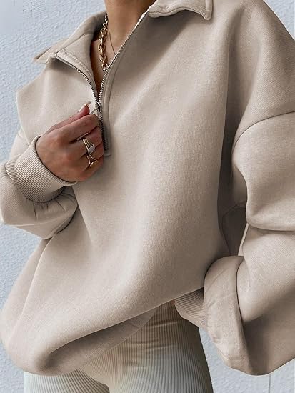 HaloWear Oversized Half-Zip Pullover Sweatshirt for Cozy Comfort and Casual Style